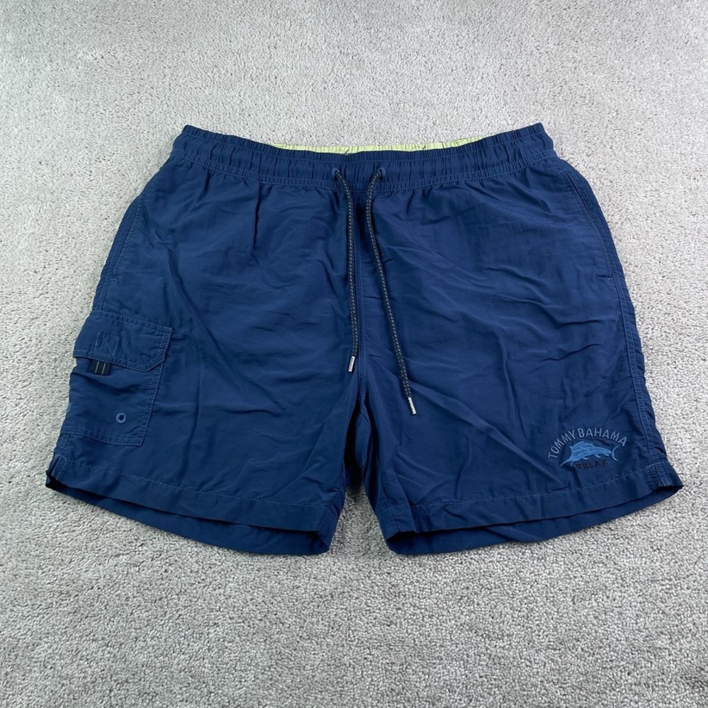 Tommy Bahama Swim Shorts Mens Large Navy Blue Lined Relax Cargo Trunks Beach